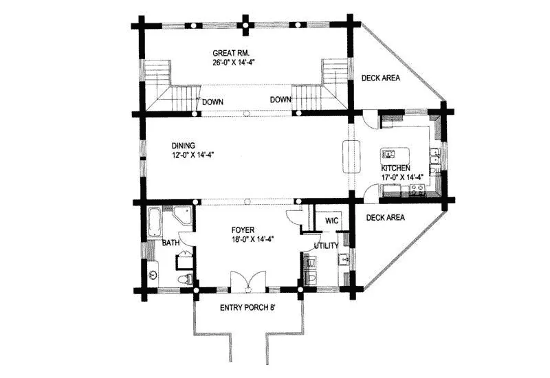 Country House Plan First Floor - Blackhawk Raised Log Cabin Home 088D-0028 - Search House Plans and More