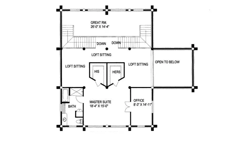 Country House Plan Second Floor - Blackhawk Raised Log Cabin Home 088D-0028 - Search House Plans and More