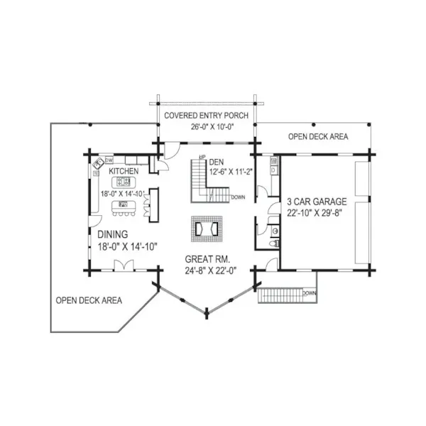 Log Cabin House Plan First Floor - Fordyce Manor A-Frame Log Home 088D-0029 - Search House Plans and More