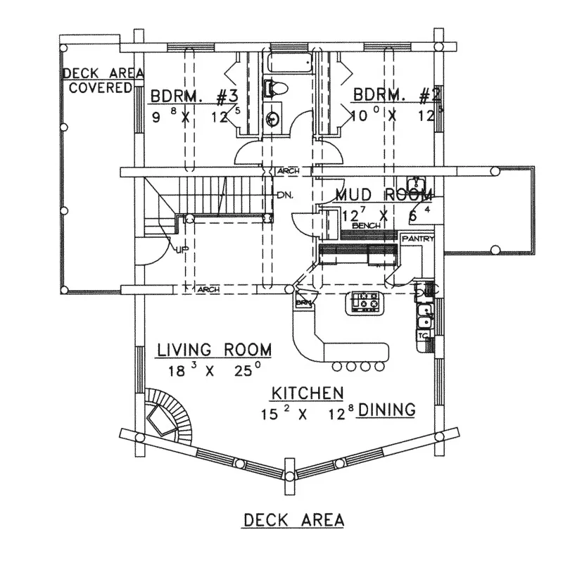 Lake House Plan First Floor - Hickory Creek A-Frame Log Home 088D-0033 - Search House Plans and More