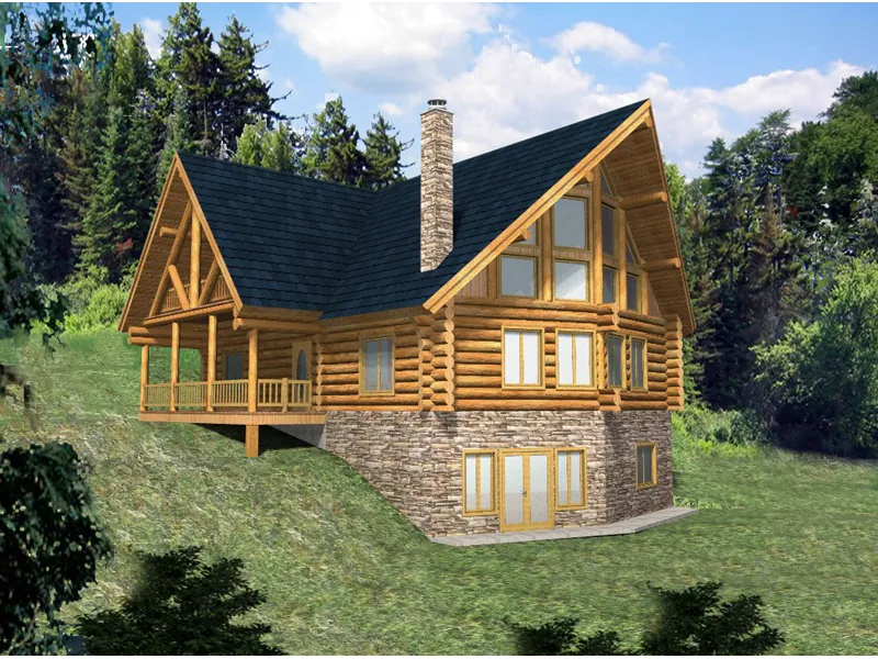Lake House Plan Front of Home - Hickory Creek A-Frame Log Home 088D-0033 - Search House Plans and More