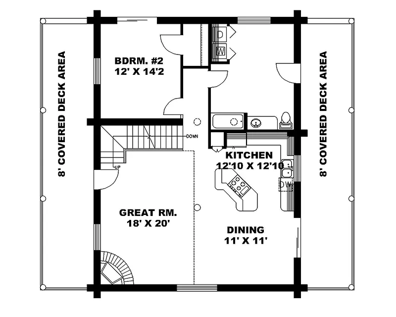 Mountain House Plan First Floor - Potter Junction Log Home 088D-0034 - Shop House Plans and More