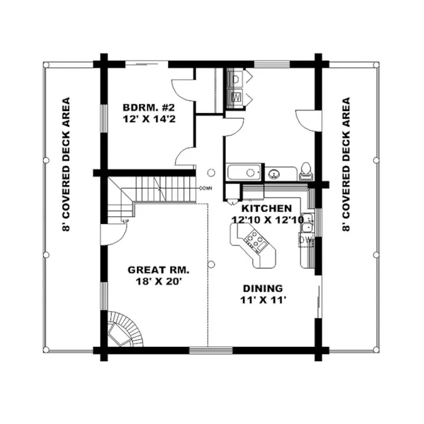 Contemporary House Plan First Floor - Potter Junction Log Home 088D-0034 - Shop House Plans and More