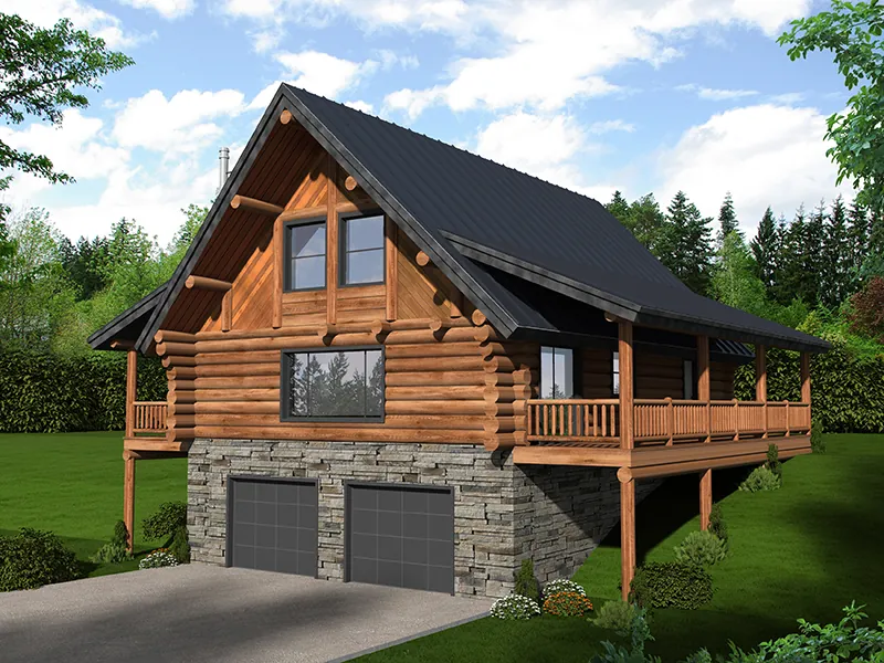 Mountain House Plan Front of Home - Potter Junction Log Home 088D-0034 - Shop House Plans and More
