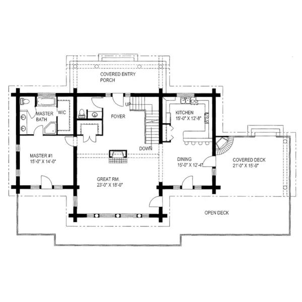 Luxury House Plan First Floor - Charter Crest Rustic Log Home 088D-0035 - Search House Plans and More