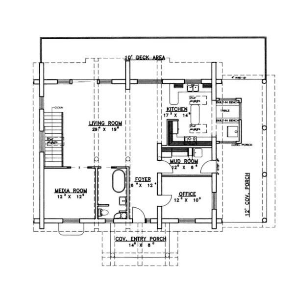 Lake House Plan First Floor - Timberway Rustic Log Home 088D-0039 - Shop House Plans and More