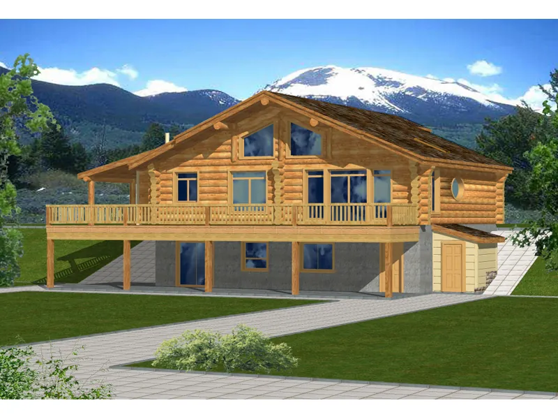Waterfront House Plan Front of Home - Timberway Rustic Log Home 088D-0039 - Shop House Plans and More