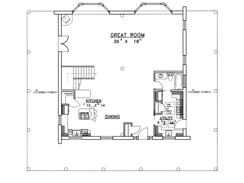 Mountain House Plan First Floor - Springston Country Log Home 088D-0041 - Shop House Plans and More
