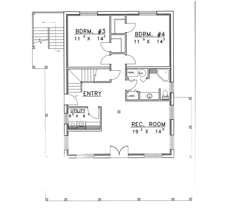 Mountain House Plan Lower Level Floor - Quiet Meadows Raised Log Home 088D-0043 - Shop House Plans and More