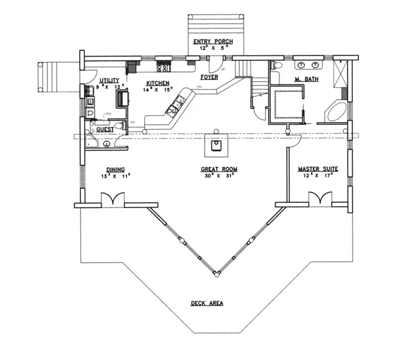 Luxury House Plan First Floor - Regatta Bay A-Frame Log Home 088D-0044 - Shop House Plans and More