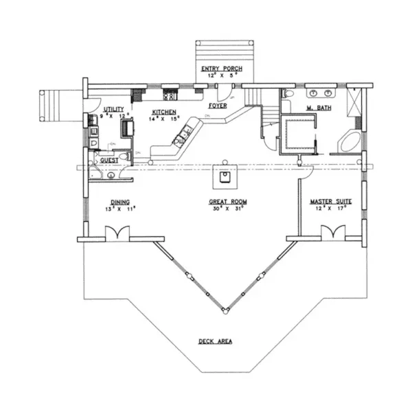 Rustic House Plan First Floor - Regatta Bay A-Frame Log Home 088D-0044 - Shop House Plans and More