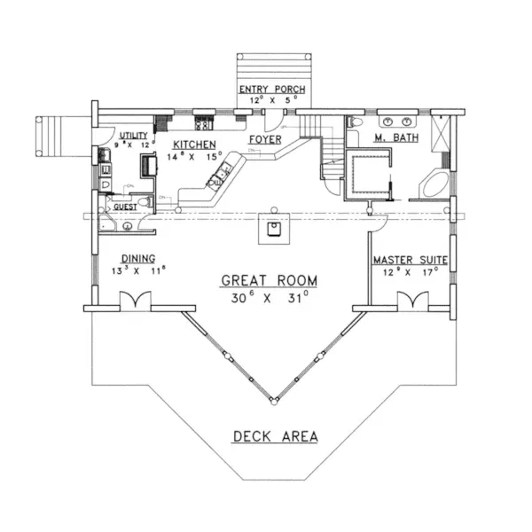 Lake House Plan First Floor - Durand Creek A-Frame Log Home 088D-0045 - Search House Plans and More