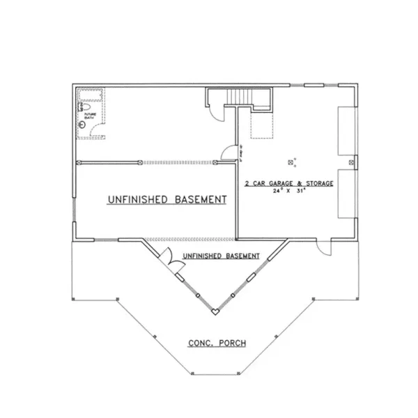 Lake House Plan Lower Level Floor - Durand Creek A-Frame Log Home 088D-0045 - Search House Plans and More