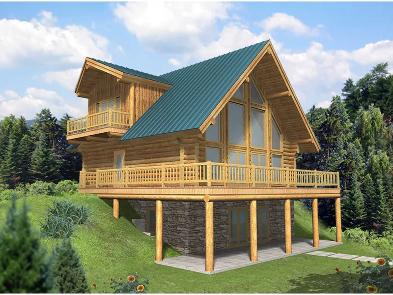 Raised A-Frame Log Home Perfect For A Sloping Lot