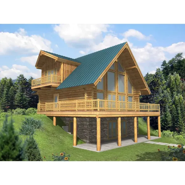 Raised A-Frame Log Home Perfect For A Sloping Lot