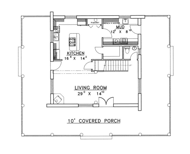 Log Cabin House Plan First Floor - Rainbow Lake Rustic Log Home 088D-0047 - Shop House Plans and More