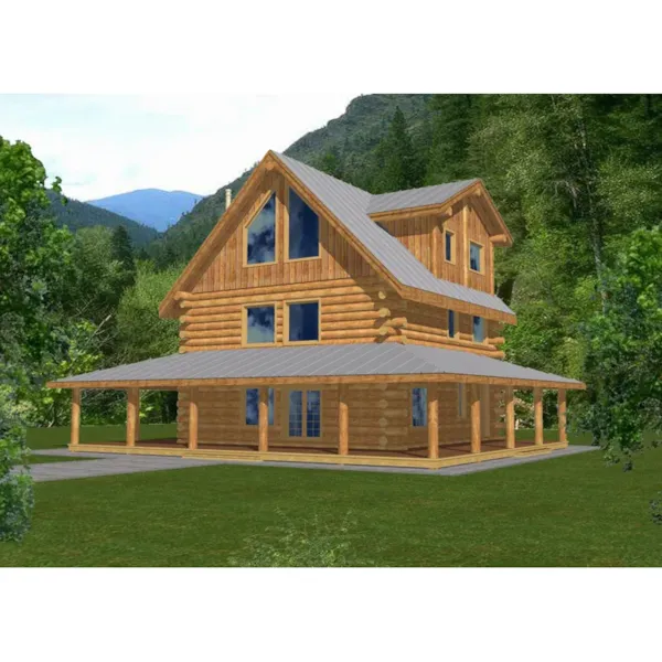 Rustic Two-Story Log Home With Wrap-Around Porch