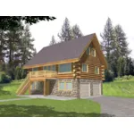 Raised Log Cabin With Two-Car Drive Under Garage