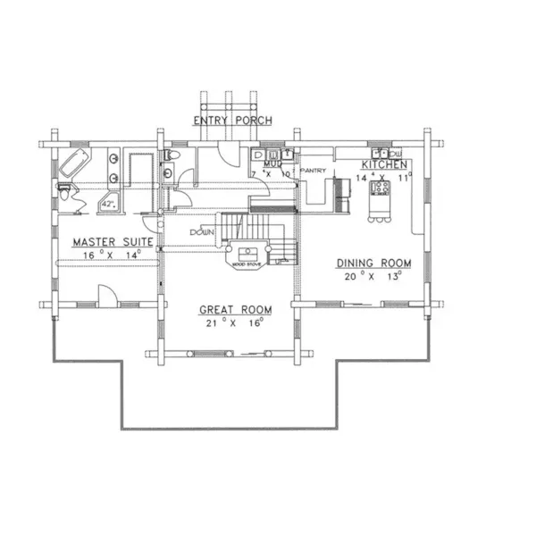 Log Cabin House Plan First Floor - Marvin Peak Log Home 088D-0050 - Shop House Plans and More