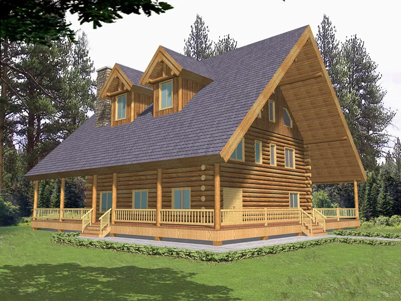 Cozy Luxury Log House Has Wrap-Around Porch