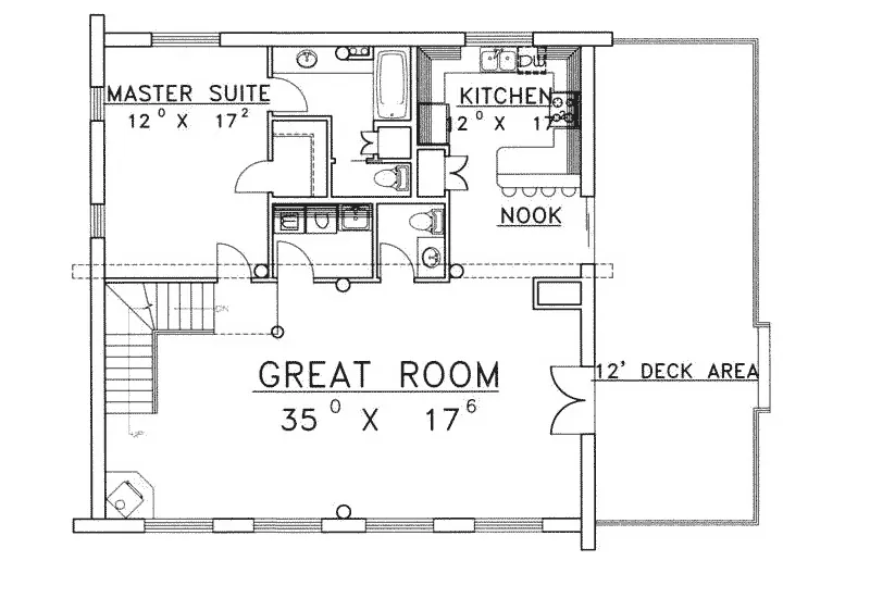 Vacation House Plan First Floor - Stone Creek Log Cabin Home 088D-0064 - Shop House Plans and More