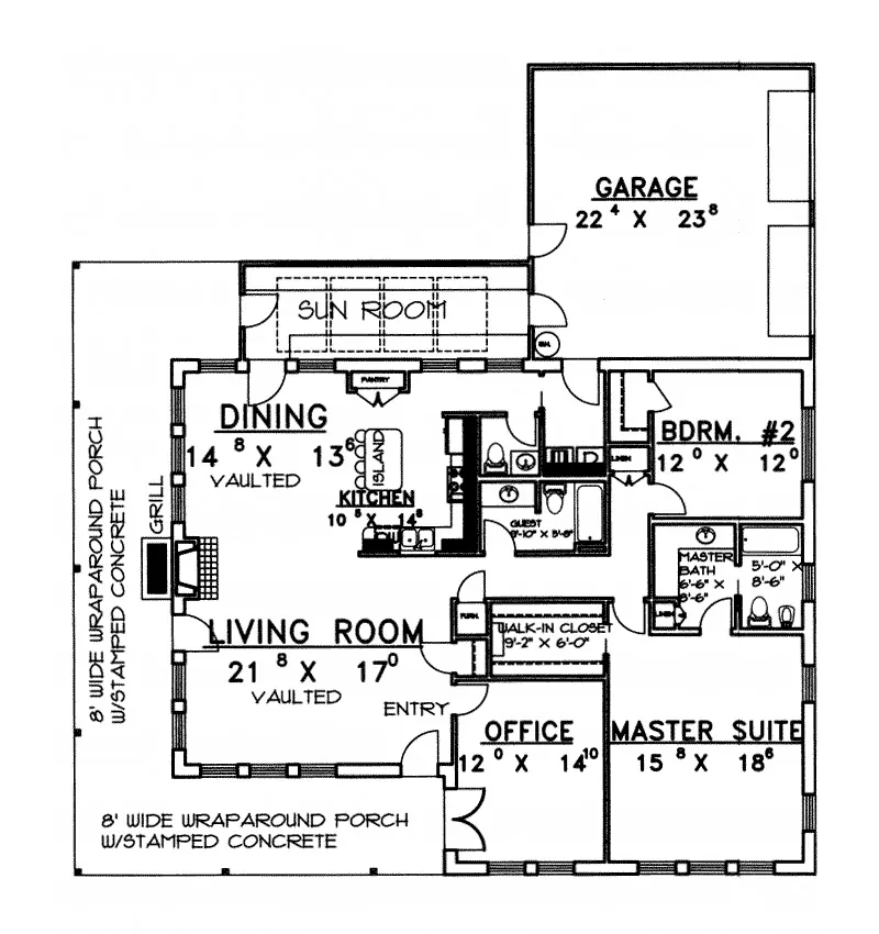 Waterfront House Plan First Floor - Hardin Ridge Country Home 088D-0069 - Search House Plans and More