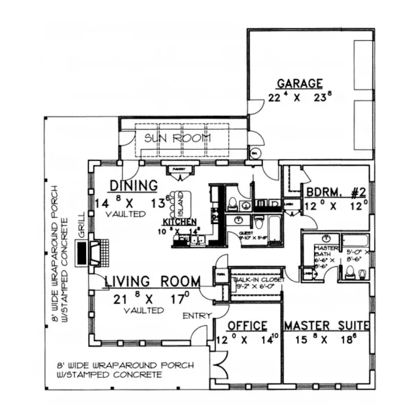 Waterfront House Plan First Floor - Hardin Ridge Country Home 088D-0069 - Search House Plans and More