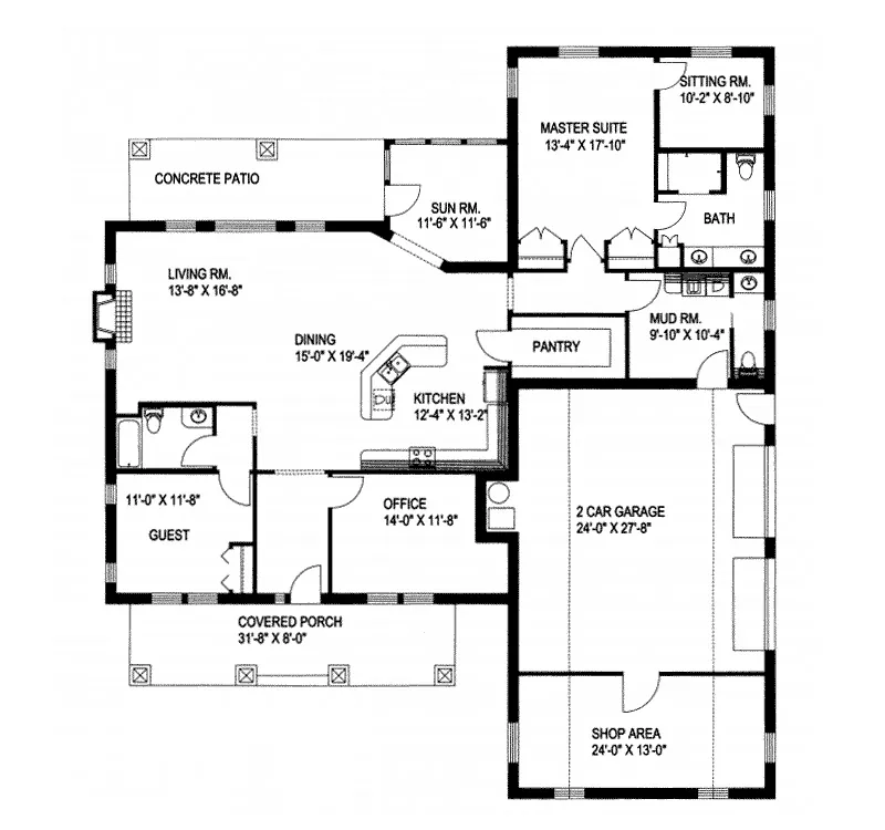 Rustic House Plan First Floor - Gasonade Point Craftsman Home 088D-0085 - Search House Plans and More