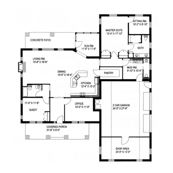 Lake House Plan First Floor - Gasonade Point Craftsman Home 088D-0085 - Search House Plans and More