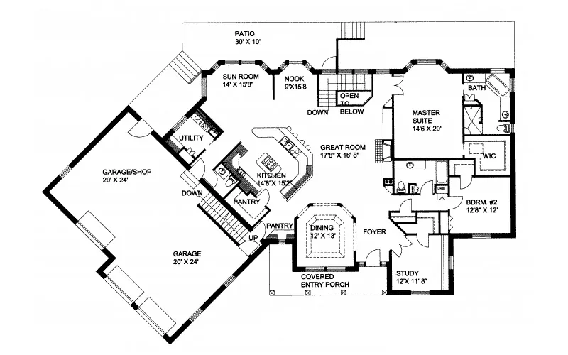 Ranch House Plan First Floor - Anabelle Park Ranch Home 088D-0092 - Search House Plans and More