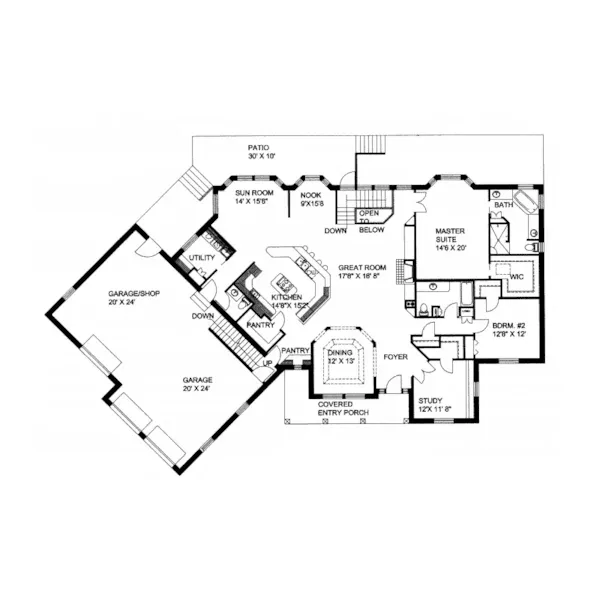 Traditional House Plan First Floor - Anabelle Park Ranch Home 088D-0092 - Search House Plans and More