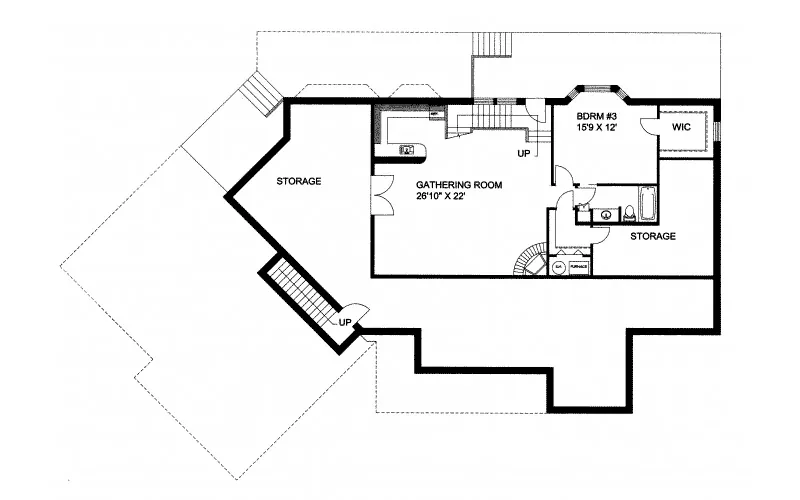 Ranch House Plan Lower Level Floor - Anabelle Park Ranch Home 088D-0092 - Search House Plans and More