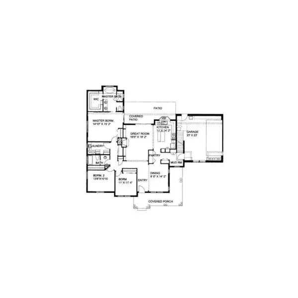 Country House Plan First Floor - Larkhall Rustic Ranch Home 088D-0095 - Shop House Plans and More