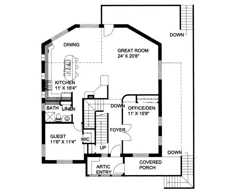 Country House Plan First Floor - Provo Rustic Mountain Home 088D-0097 - Shop House Plans and More