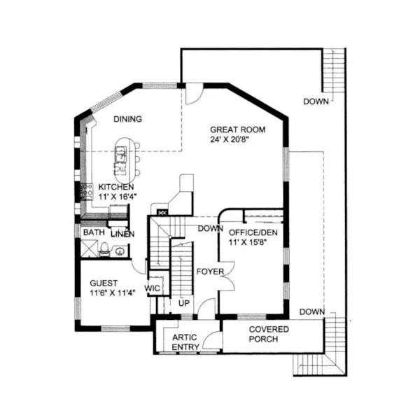 Country House Plan First Floor - Provo Rustic Mountain Home 088D-0097 - Shop House Plans and More