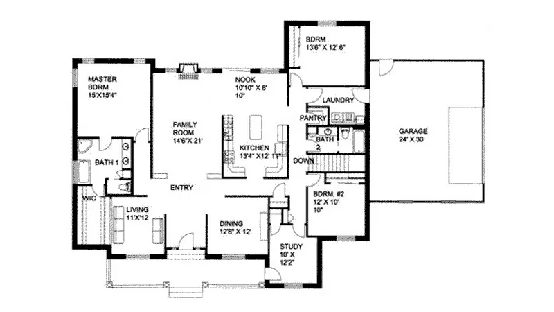 Sunbelt House Plan First Floor - Ridgefield Rustic Ranch Home 088D-0098 - Shop House Plans and More