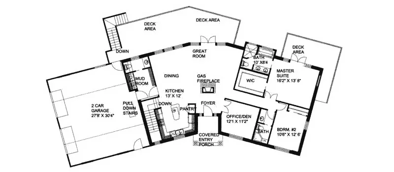 Vacation House Plan First Floor - Ridge Forest Rustic Ranch Home 088D-0101 - Shop House Plans and More