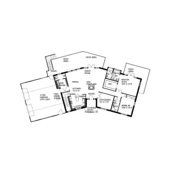 Waterfront House Plan First Floor - Ridge Forest Rustic Ranch Home 088D-0101 - Shop House Plans and More