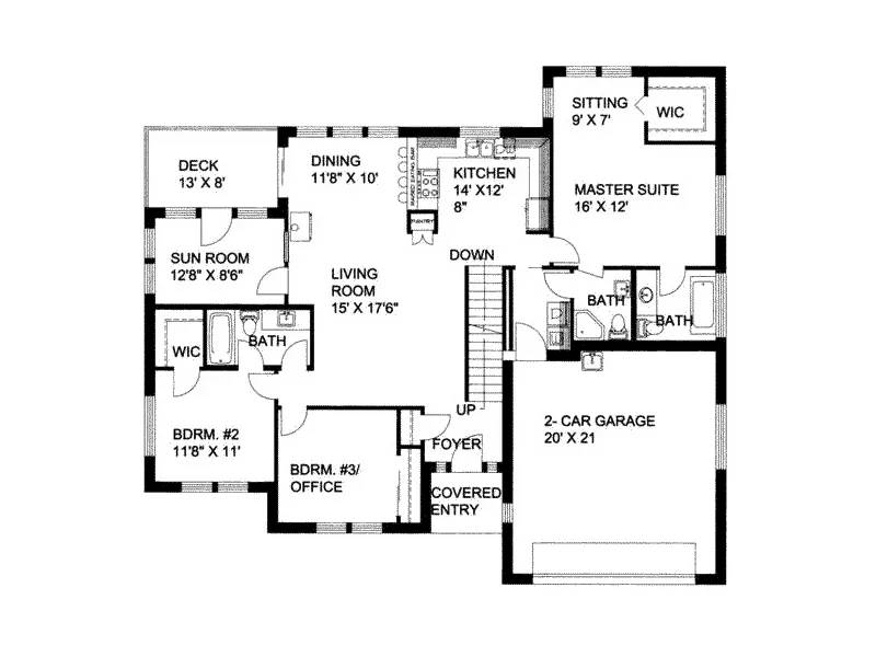 Waterfront House Plan First Floor - Foxgrove Vacation Style Home 088D-0104 - Search House Plans and More