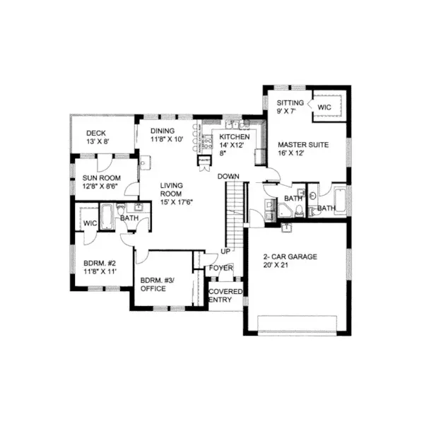 Contemporary House Plan First Floor - Foxgrove Vacation Style Home 088D-0104 - Search House Plans and More