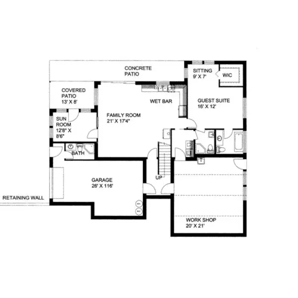 Contemporary House Plan Lower Level Floor - Foxgrove Vacation Style Home 088D-0104 - Search House Plans and More