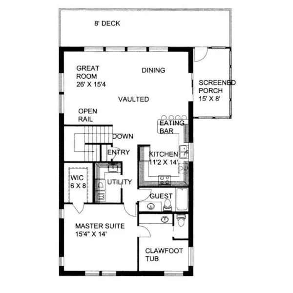 Waterfront House Plan First Floor - Esseldale Vacation Home 088D-0105 - Search House Plans and More