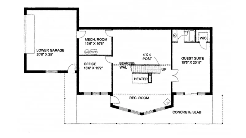 Lake House Plan Lower Level Floor - Magnolia Point A-Frame Home 088D-0106 - Shop House Plans and More