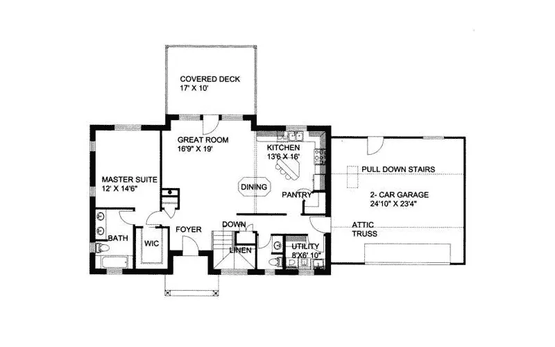 Ranch House Plan First Floor - Burbank Bay Ranch Home 088D-0113 - Search House Plans and More