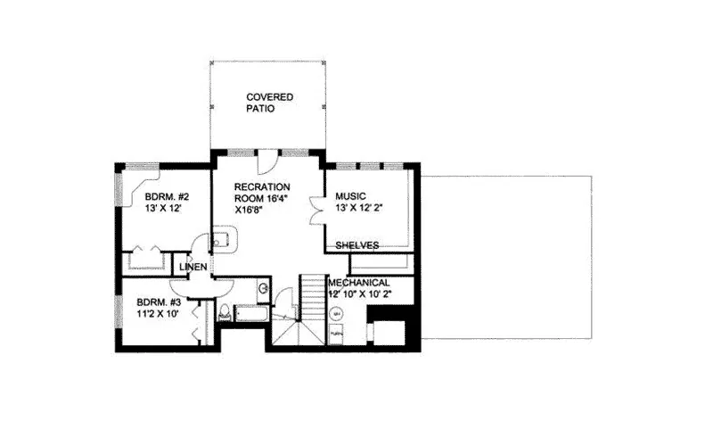 Ranch House Plan Lower Level Floor - Burbank Bay Ranch Home 088D-0113 - Search House Plans and More