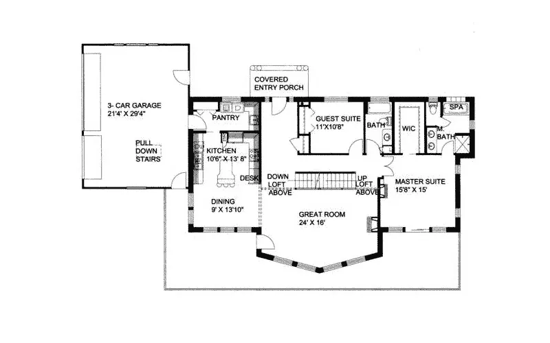 A-Frame House Plan First Floor - Florval Lake Home 088D-0114 - Search House Plans and More