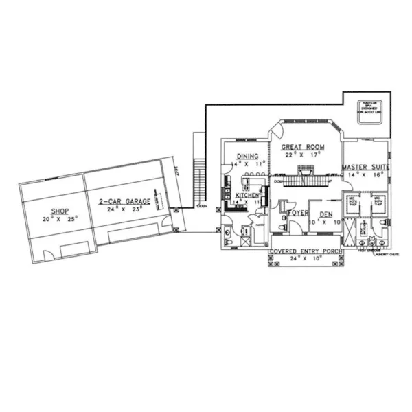 Modern House Plan First Floor - Pershing Place Rustic Home 088D-0117 - Shop House Plans and More