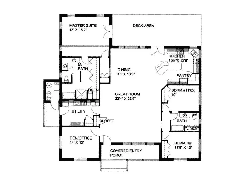 Traditional House Plan First Floor - Dresden Way Ranch Home 088D-0119 - Search House Plans and More