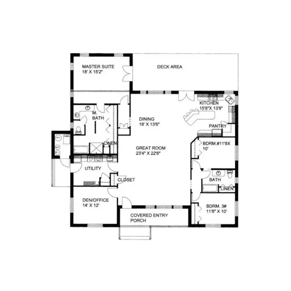 Traditional House Plan First Floor - Dresden Way Ranch Home 088D-0119 - Search House Plans and More