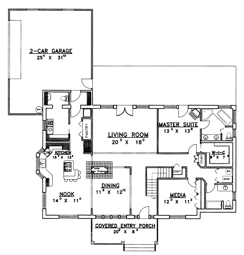 Contemporary House Plan First Floor - Tamarack Contemporary Home 088D-0123 - Shop House Plans and More